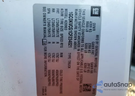 2012 Chevrolet Silverado 2500Hd Regular Cab from USA, damaged, VIN 1GC0KVCG1CF234021